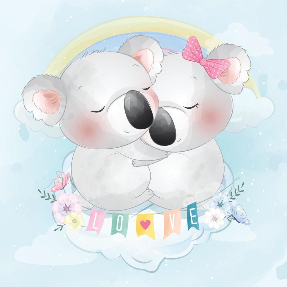 Cute koala bear couple illustration vector