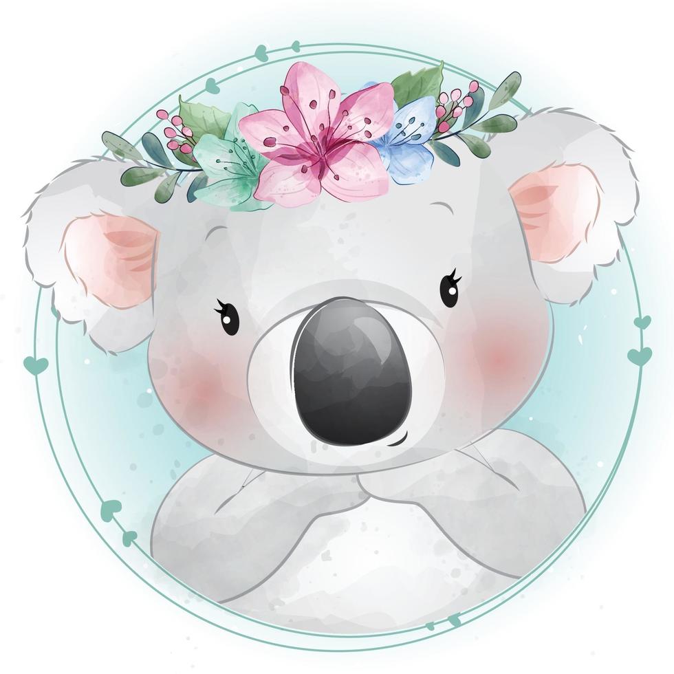 Cute koala bear with floral illustration vector