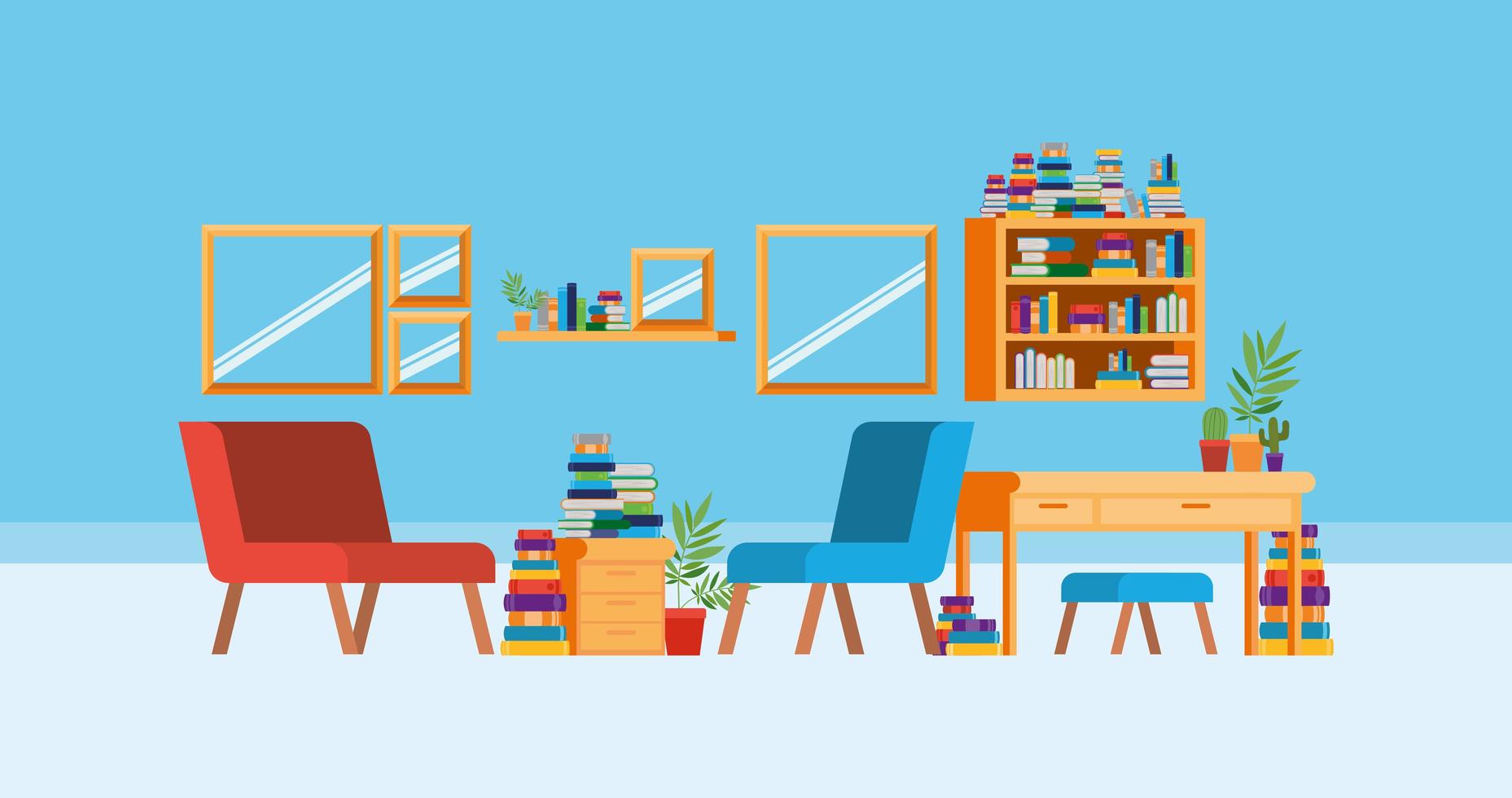 Home study room with books design vector