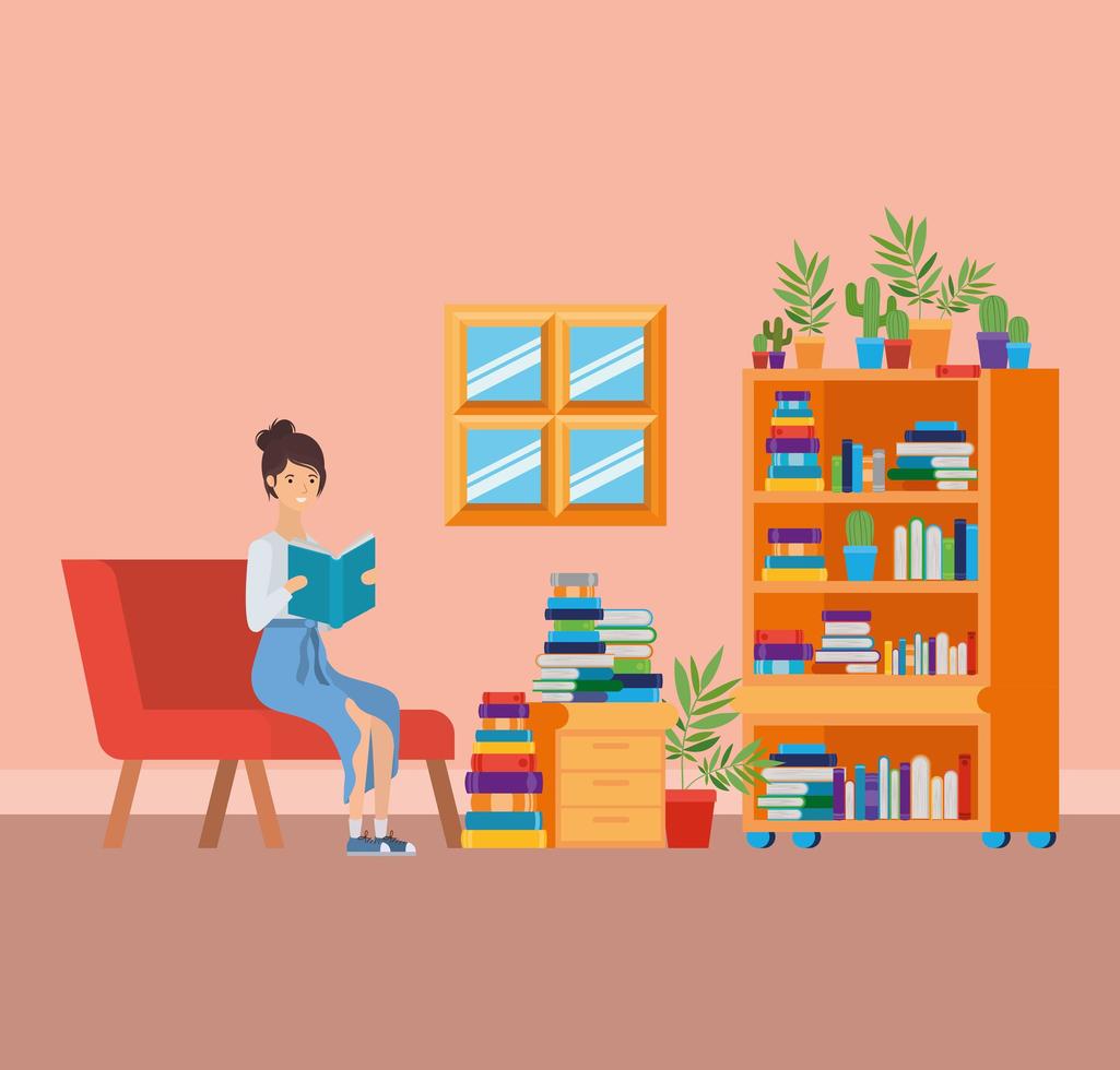 Home study room with books design vector