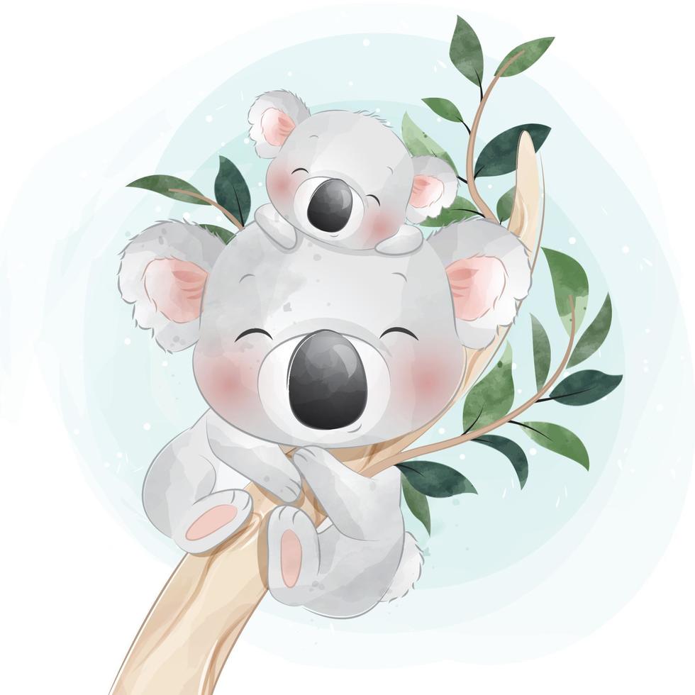Cute Koala Bear Mother And Baby Illustration Vector Art At Vecteezy