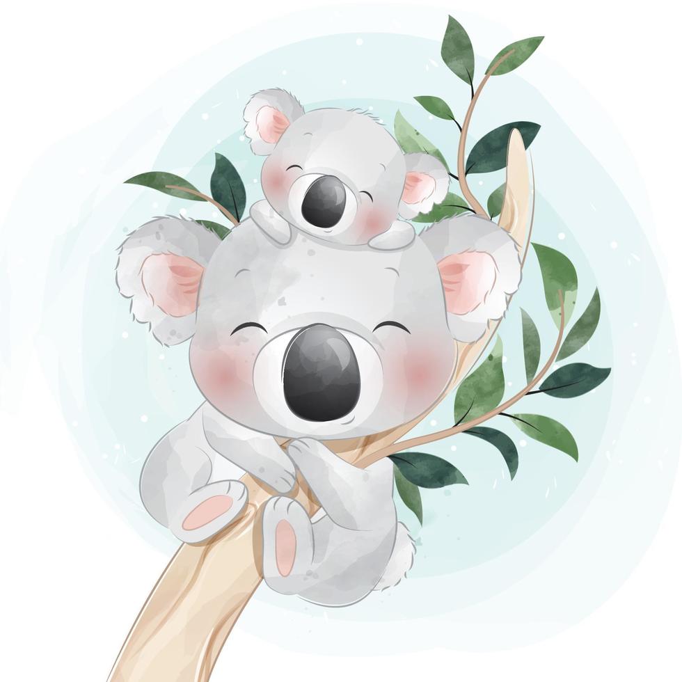 Cute koala bear mother and baby illustration vector