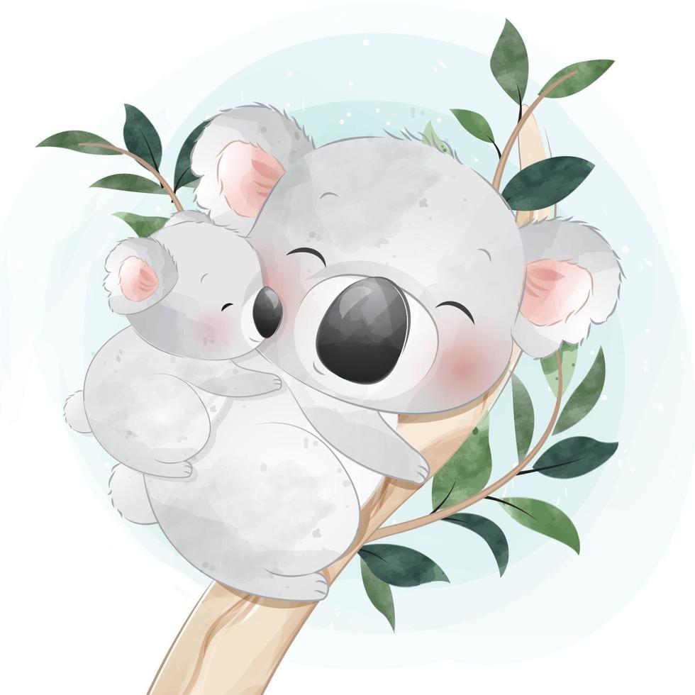 Cute koala bear mother and baby illustration vector