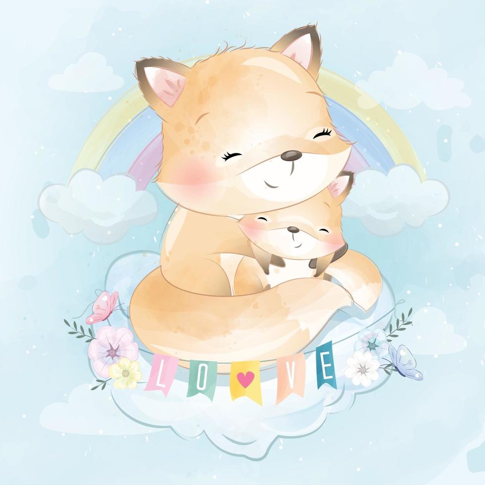 Cute foxy mother and baby illustration vector