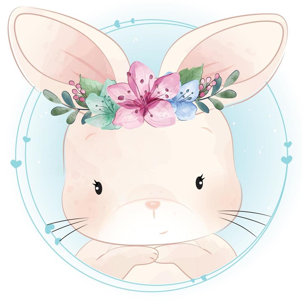 Cute bunny with floral illustration vector