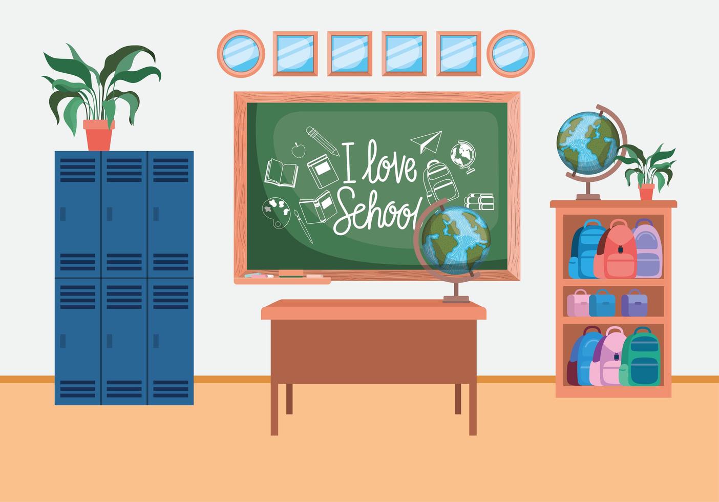 classroom with chalkboard scene vector