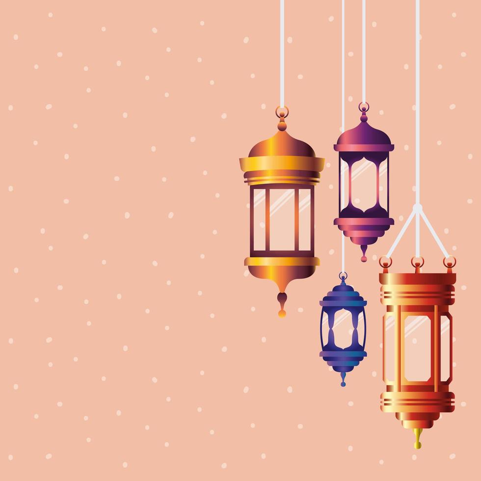 ramadan kareem colored lanterns hanging vector