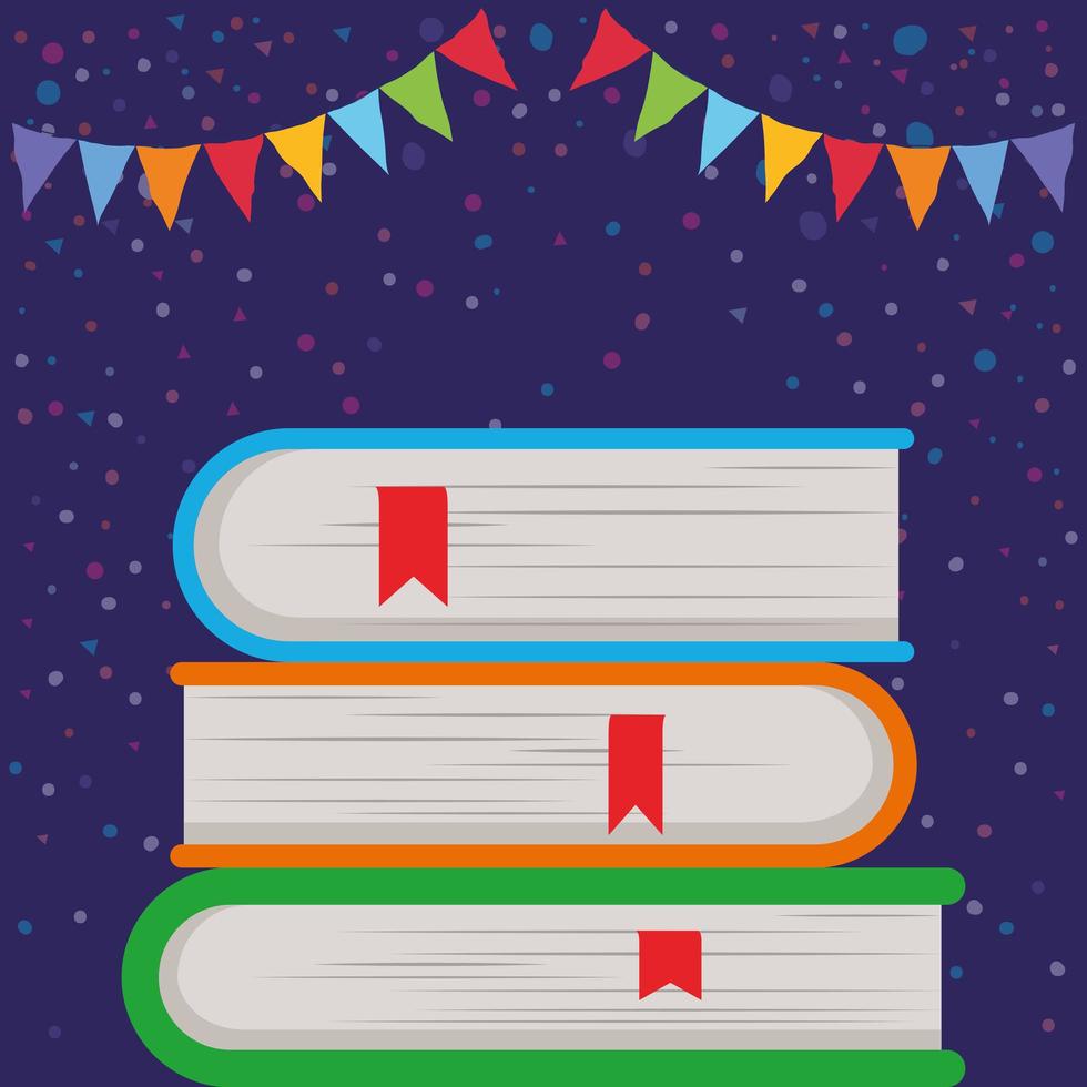 Stacked books and pennant decoration vector