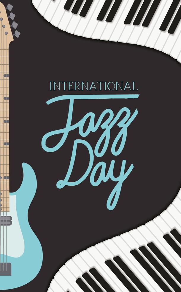 jazz day poster with piano keyboard and electric bass vector