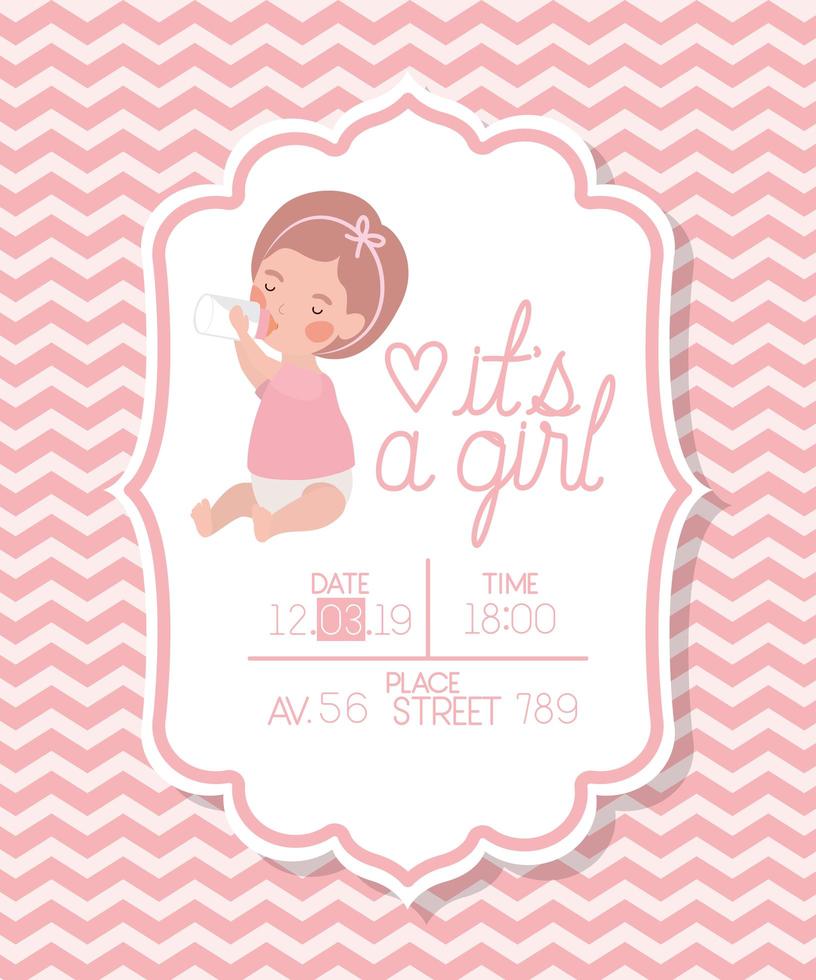 its a girl baby shower card with little kid vector