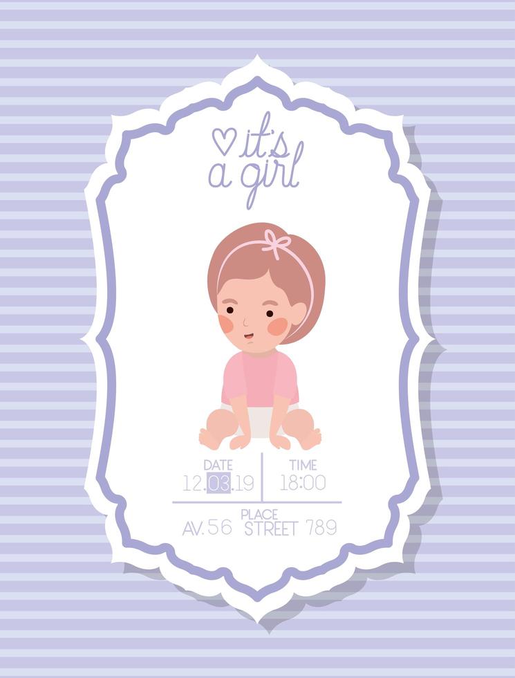 es una tarjeta de baby shower para niña con niño pequeño vector