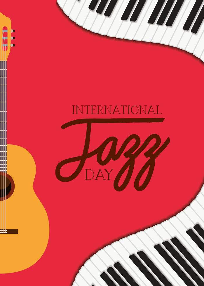 jazz day poster with piano keyboard and acoustic guitar vector