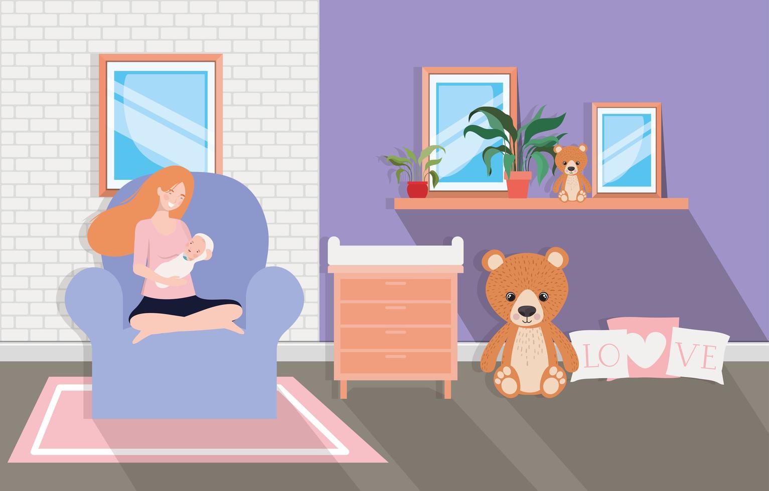 Mother breastfeeding a baby at home vector