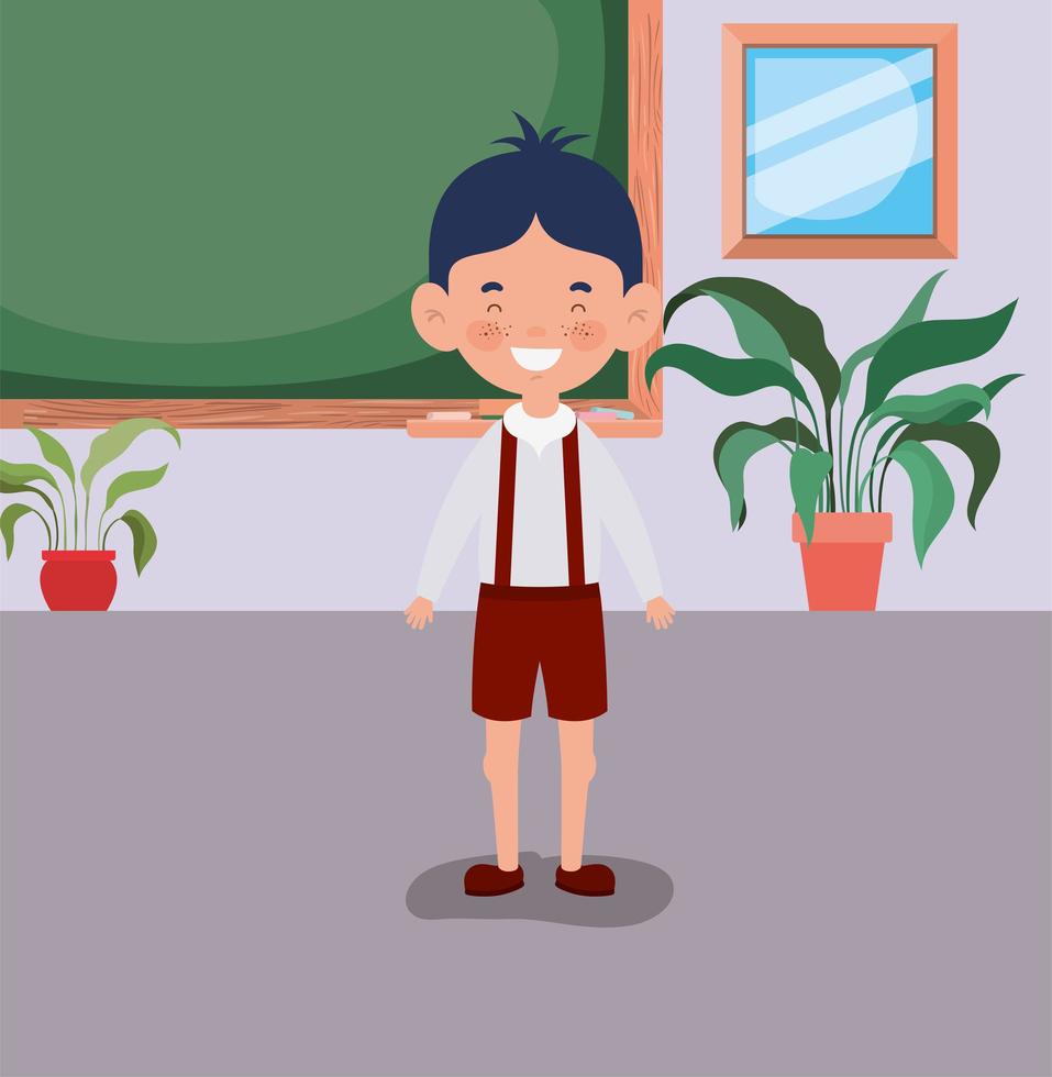 little student boy in the classroom vector