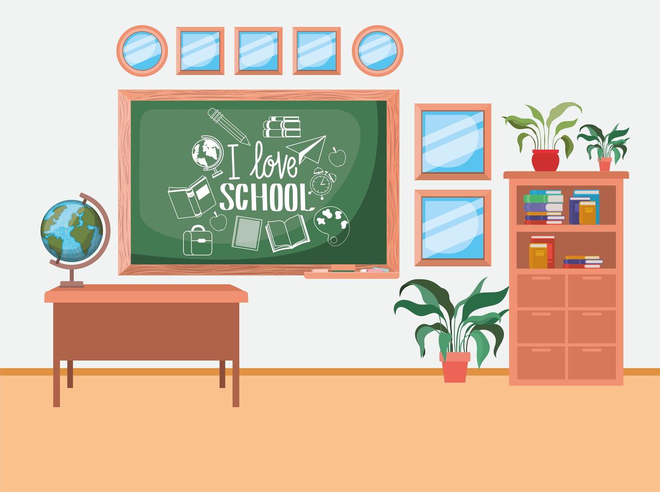 classroom with chalkboard scene vector