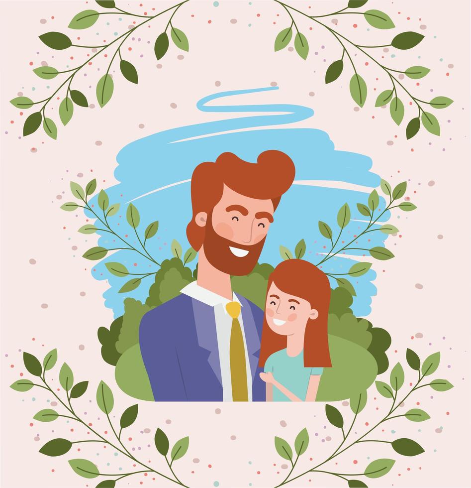 happy fathers day card with dad and daughter vector