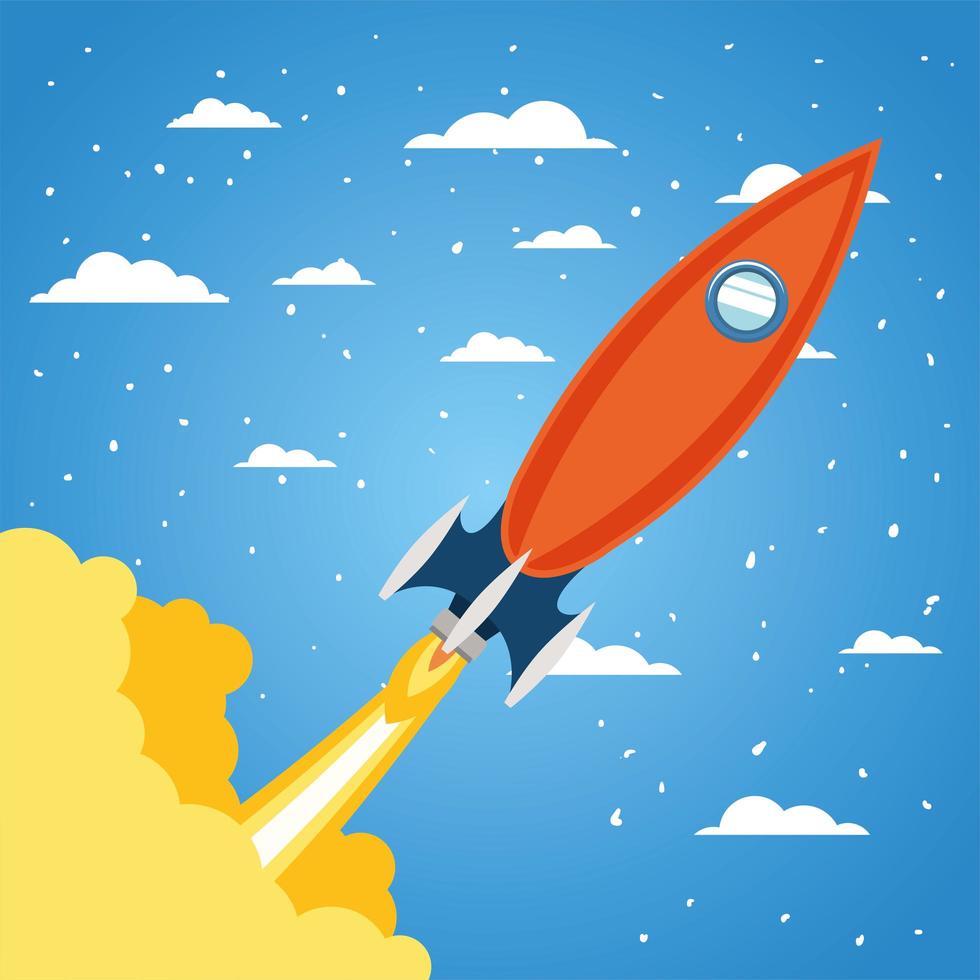 Rocket on a cloud background vector