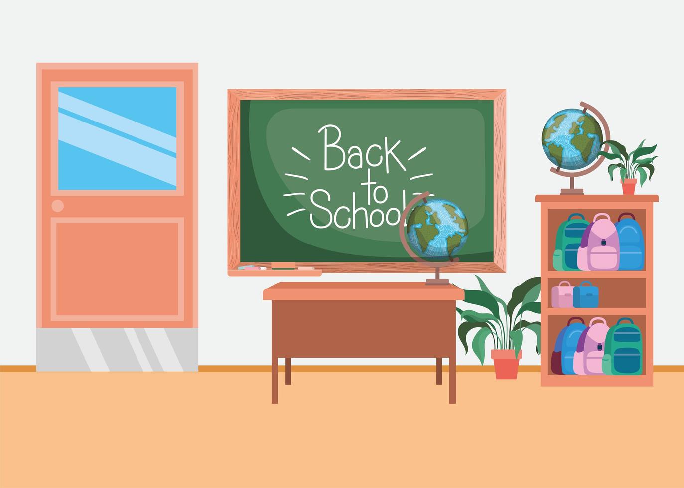 classroom with chalkboard scene vector