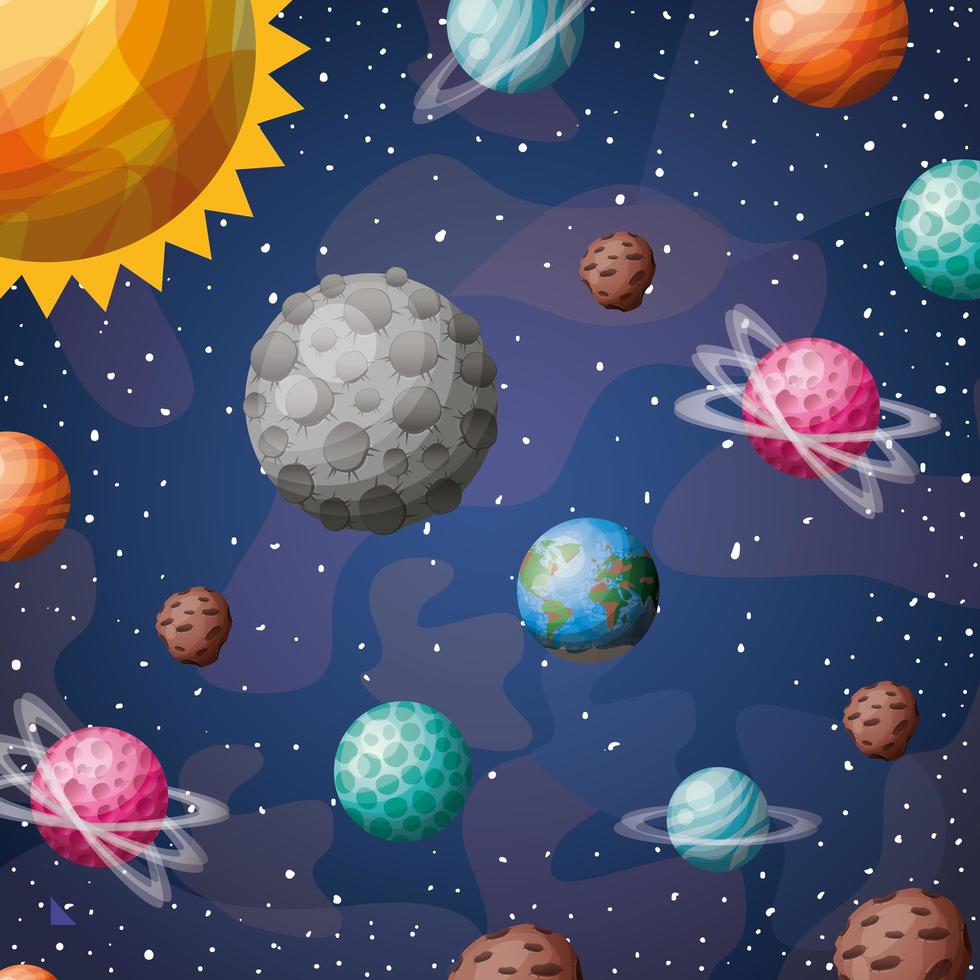 Planetas del sistema solar y diseño de sol ilustración vectorial vector