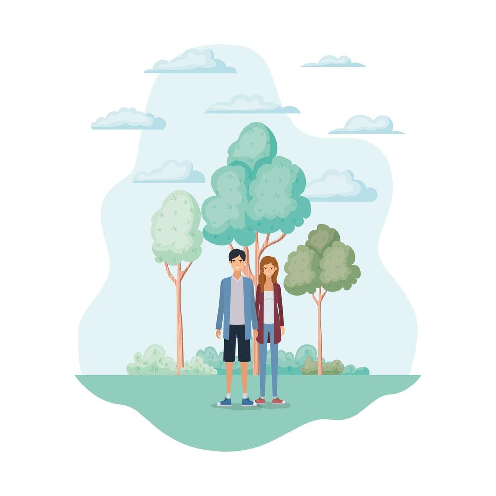 Woman and man at the park design vector