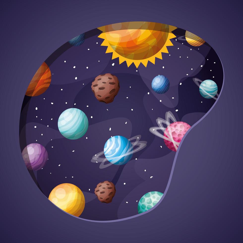 Planetas del sistema solar y diseño de sol ilustración vectorial vector