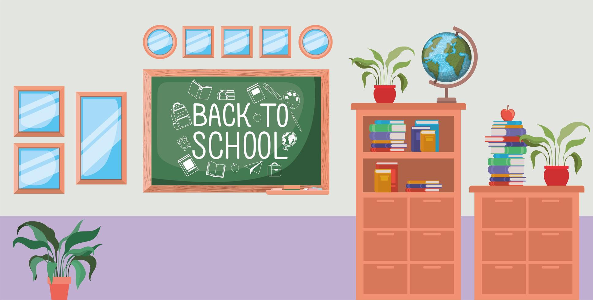 classroom with chalkboard scene vector