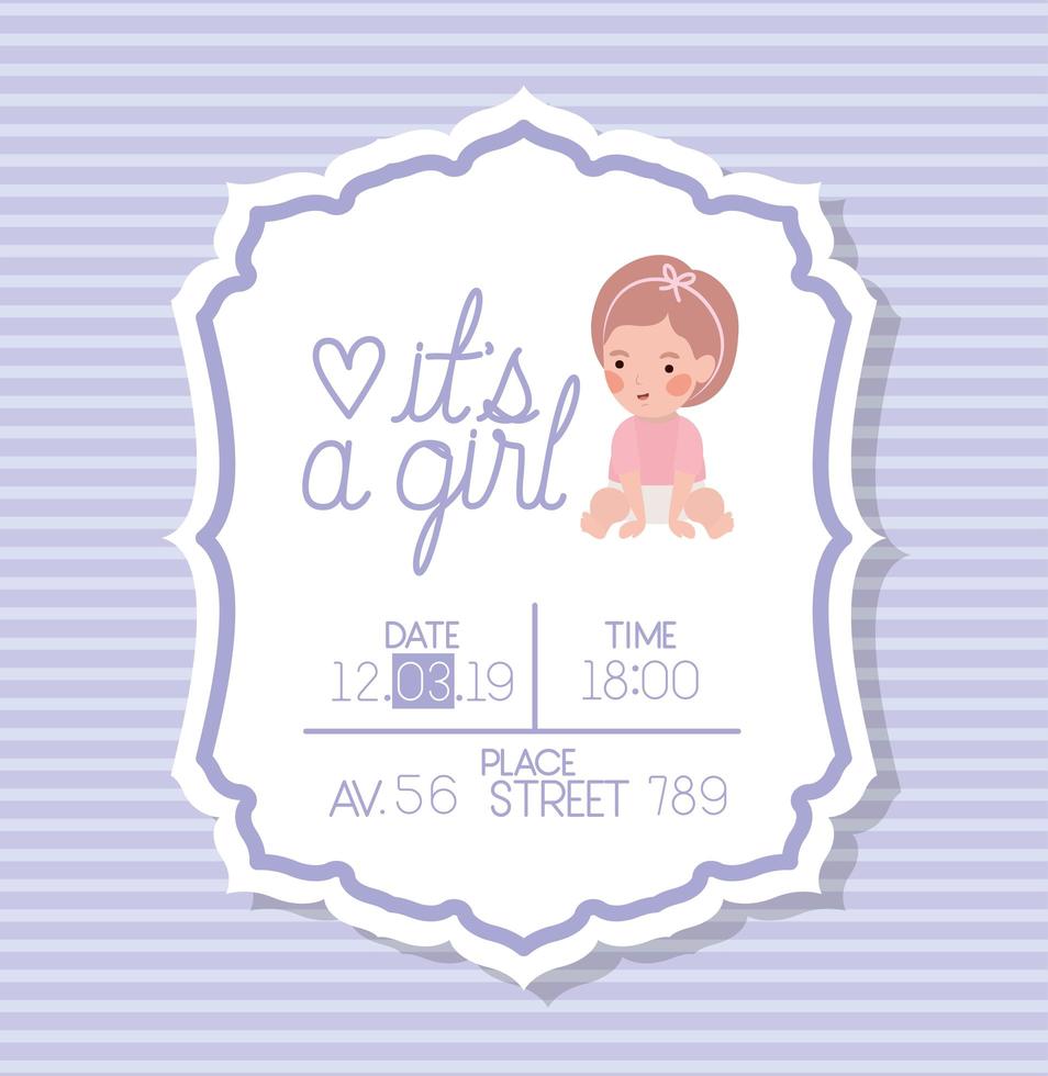 its a girl baby shower card with little kid vector