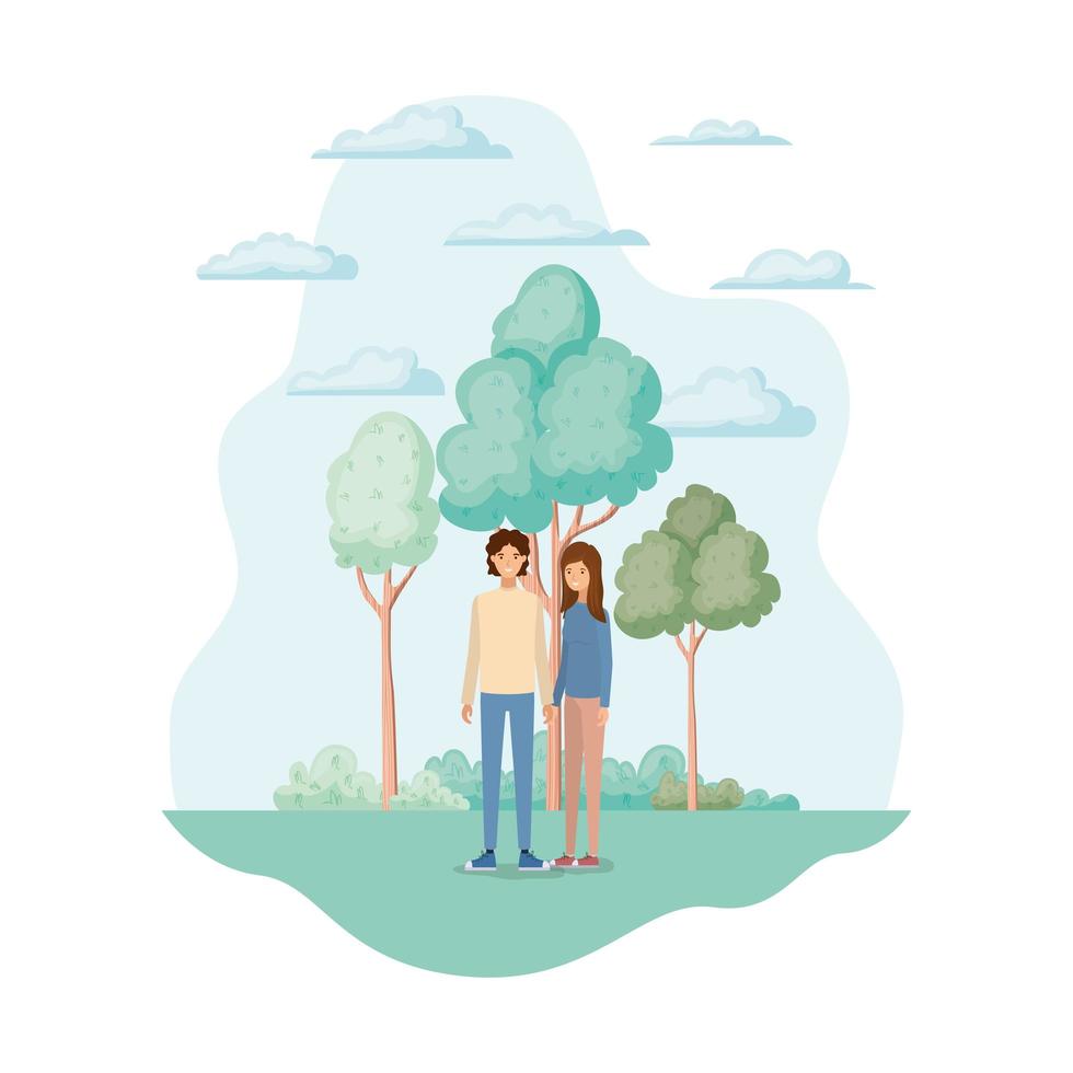 Woman and man at the park design vector