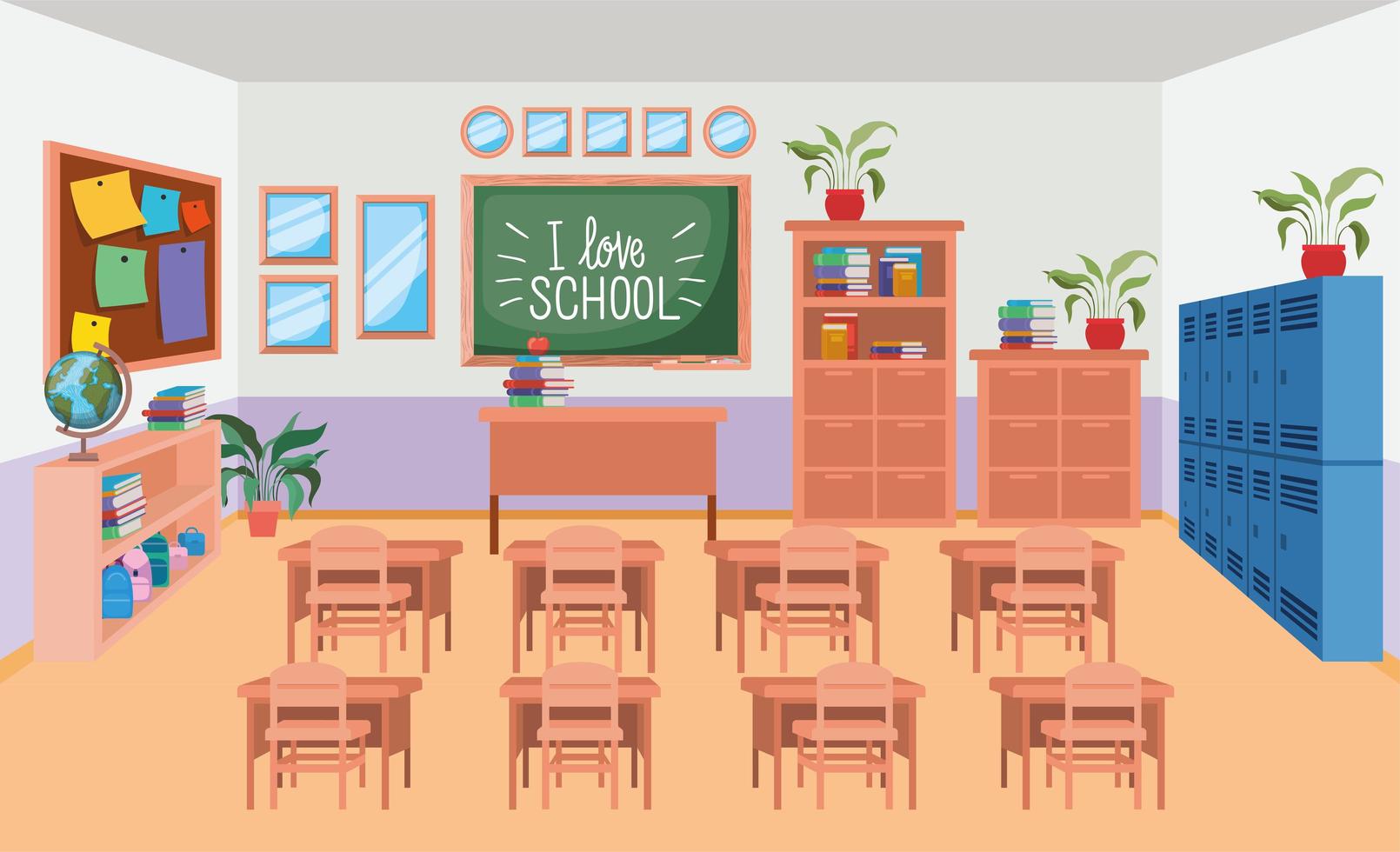 classroom with chalkboard scene vector