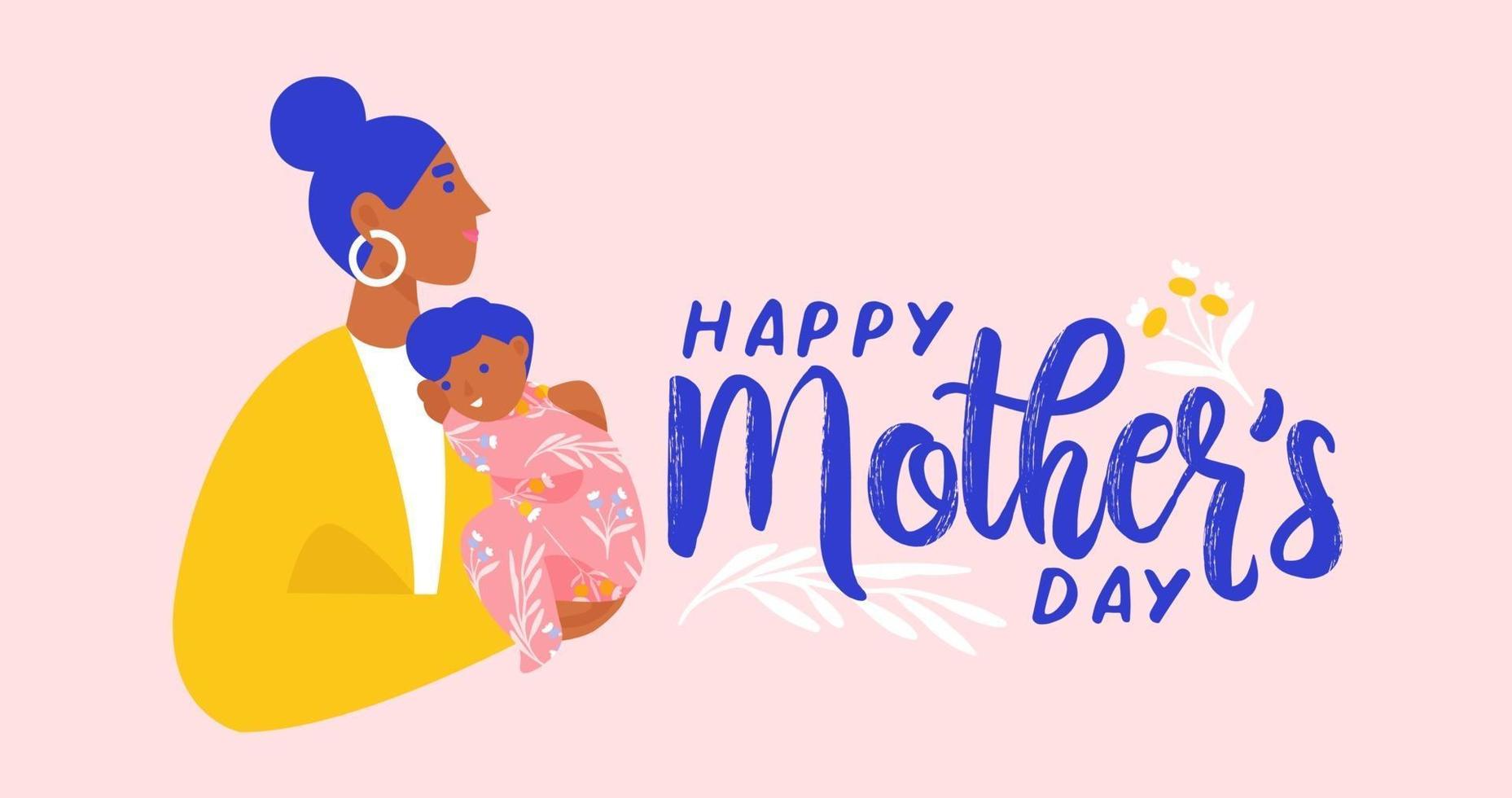 Mother holding her child. Happy Mother's Day postcard, banner, newsletter. Flat vector illustration.