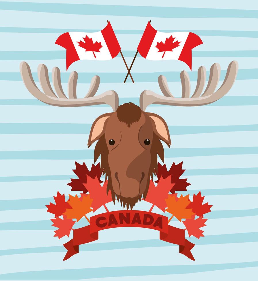 día de canadá con diseño de hojas de arce y alces vector