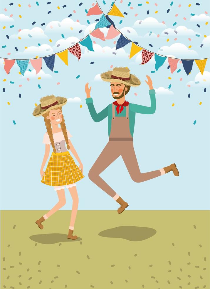 farmers couple celebrating with garlands vector