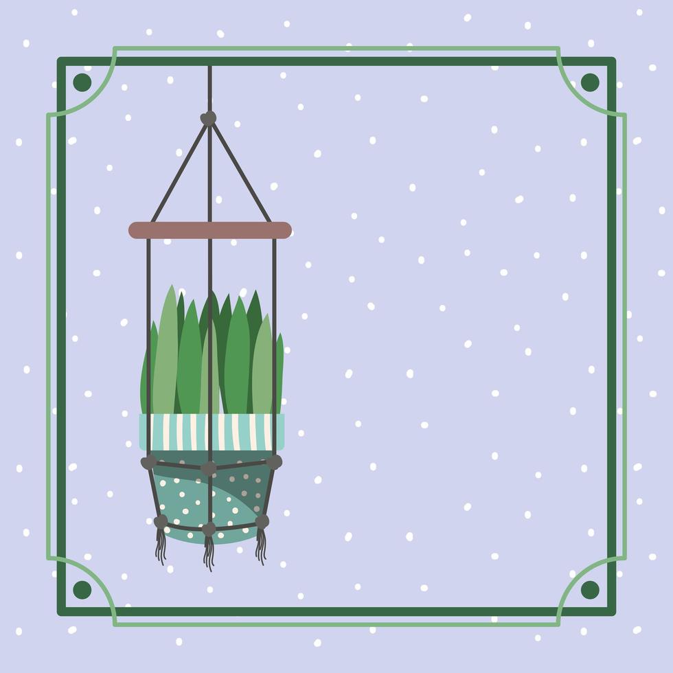 frame with houseplant in a macrame hanger vector