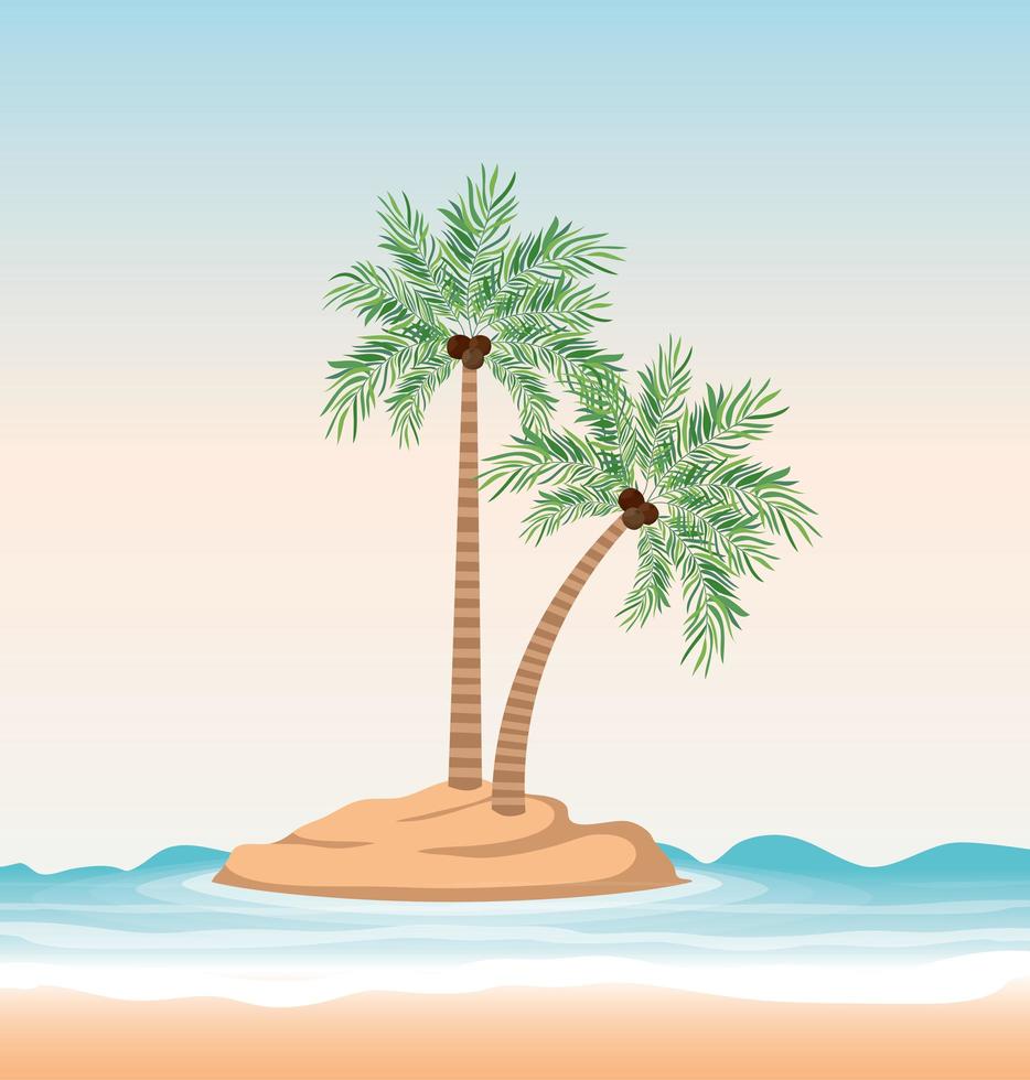 paisaje de playa con palmeras vector