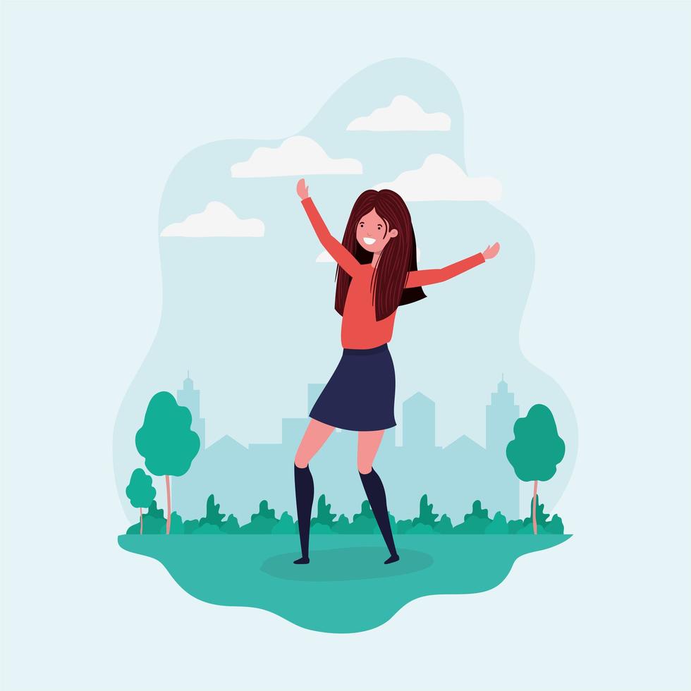 girl jumping at the park vector