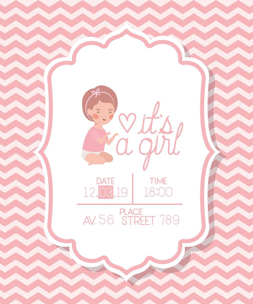 its a girl baby shower card with little kid vector