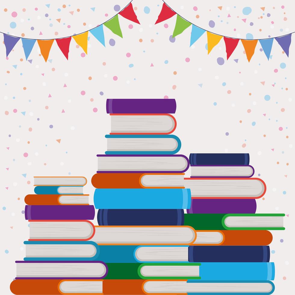 Stacked books and pennant decoration vector