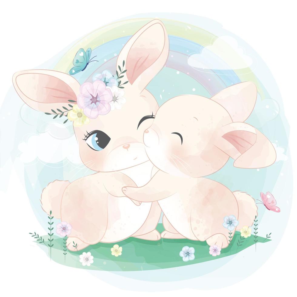 Cute little bunny couple illustration vector