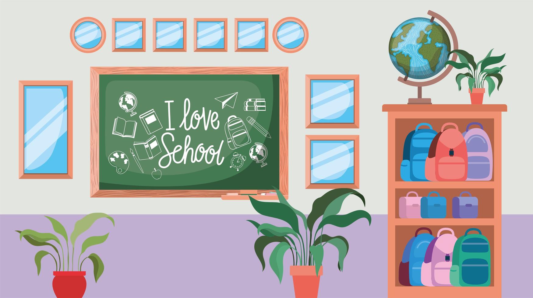 classroom with chalkboard scene vector
