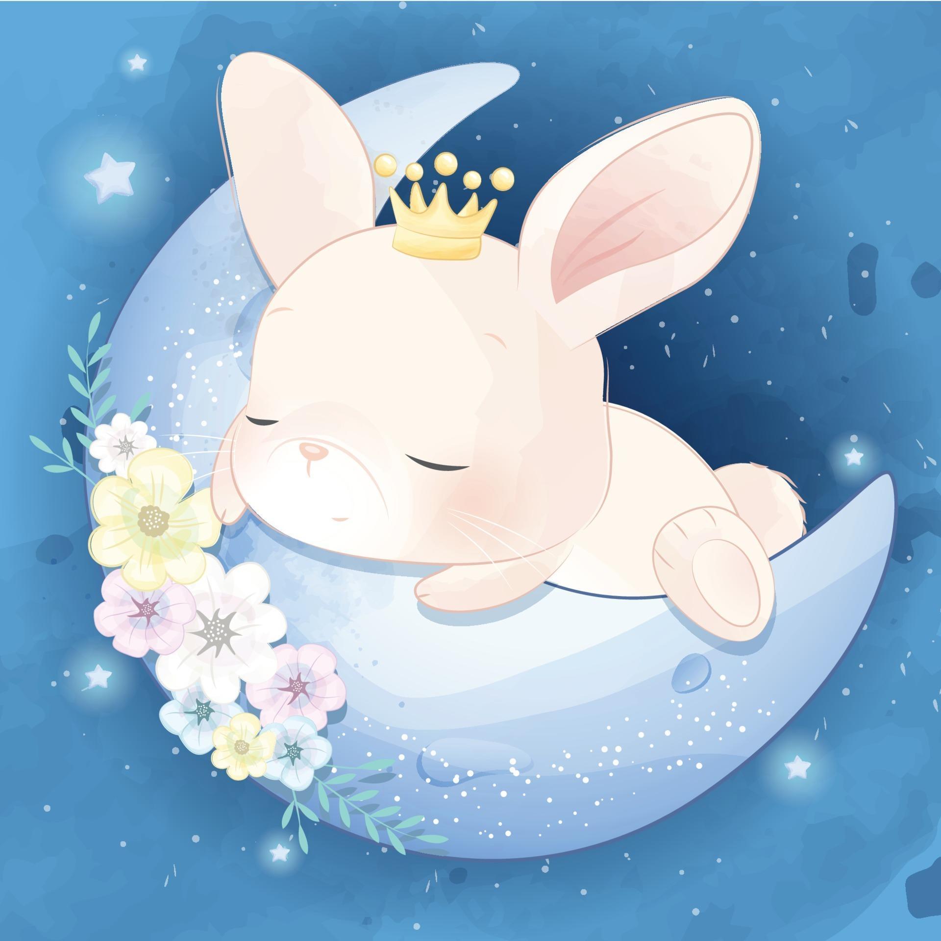 Cute bunny sleeping in the moon illustration 2069191 Vector Art at Vecteezy