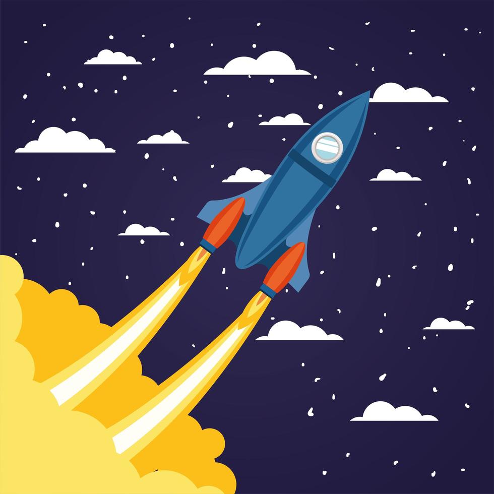 Rocket on a cloud background vector