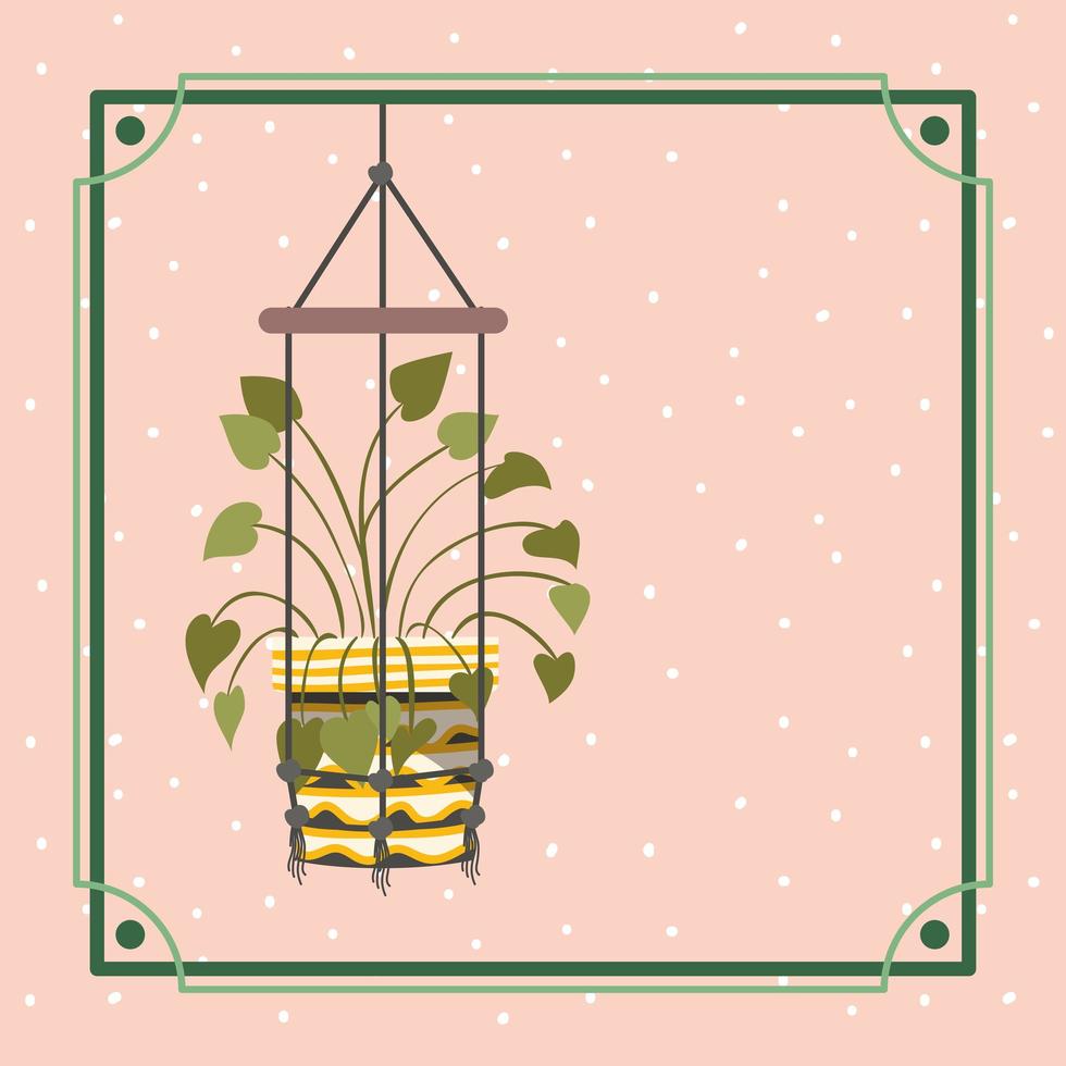 frame with houseplant in a macrame hanger vector