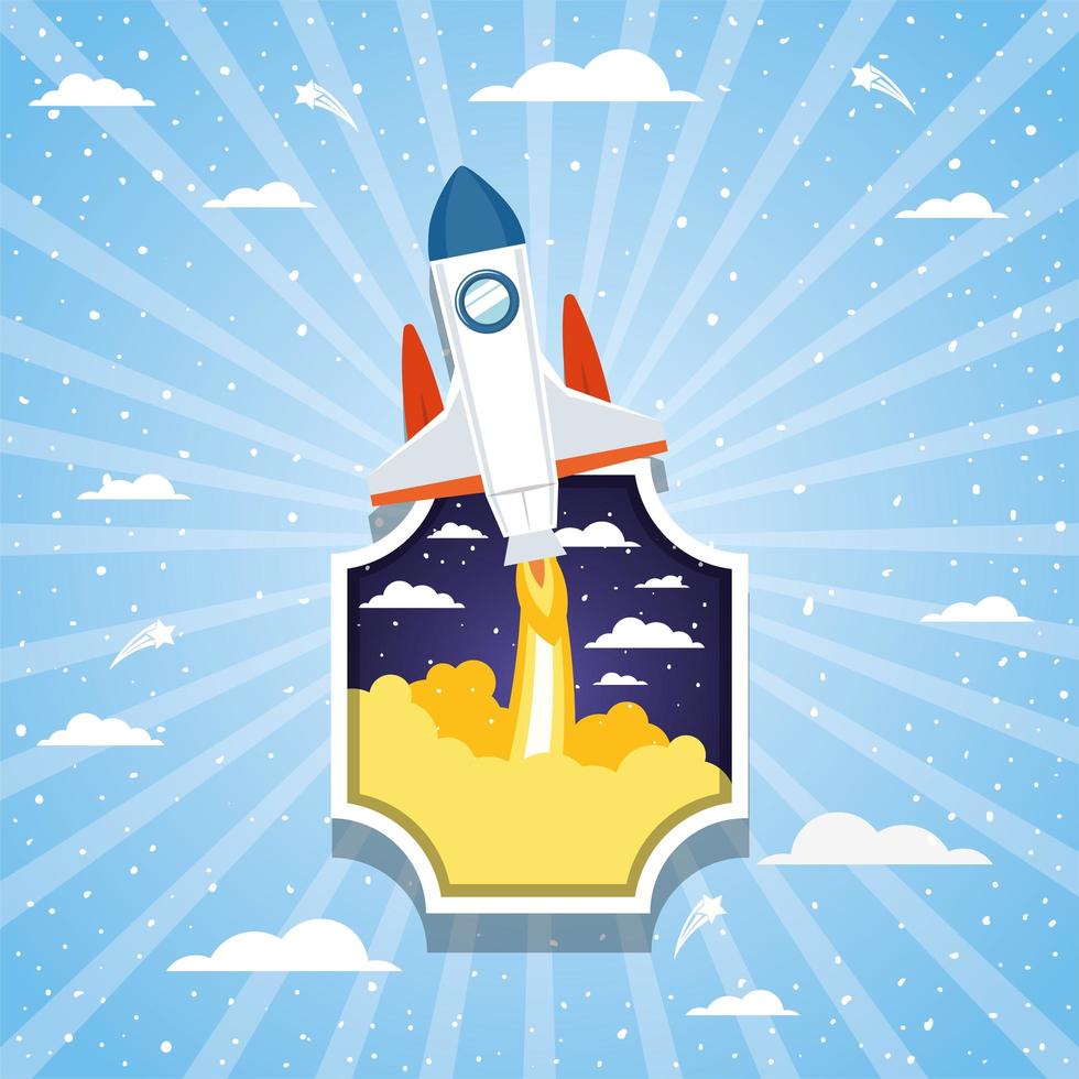 Rocket on a cloud background vector