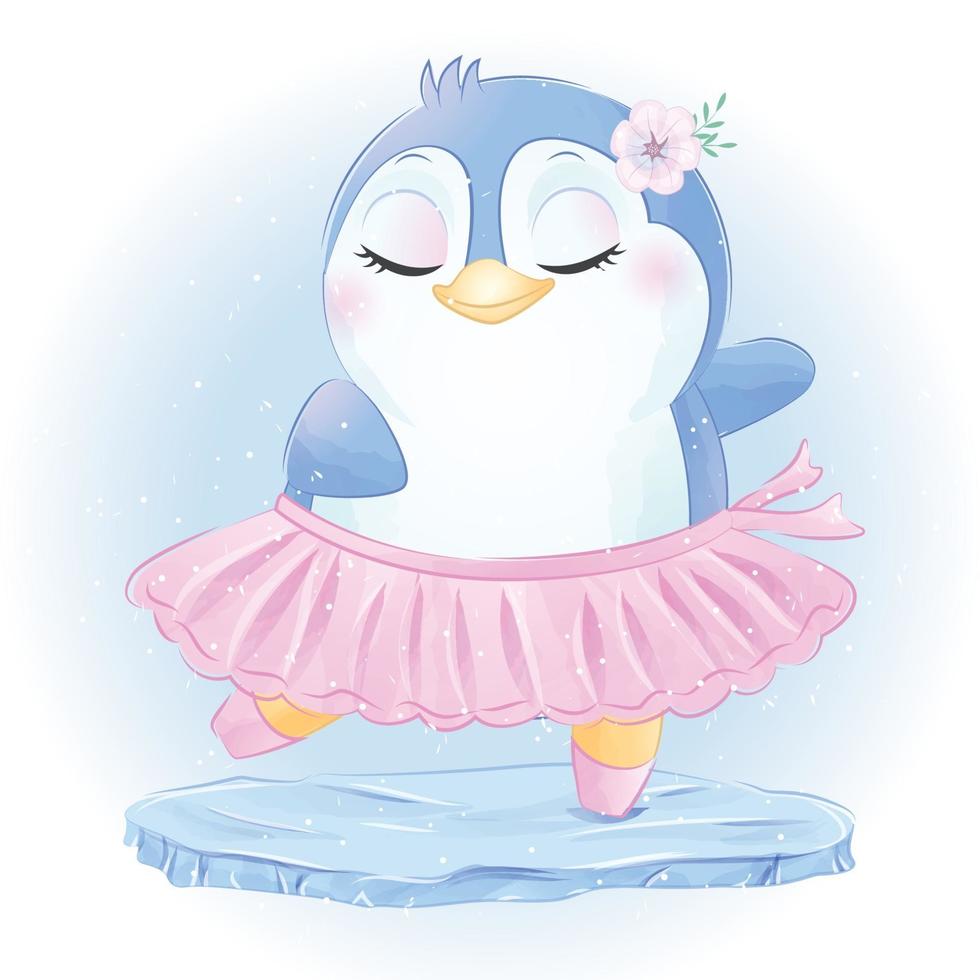 lindo pingüino como ilustración de bailarina vector