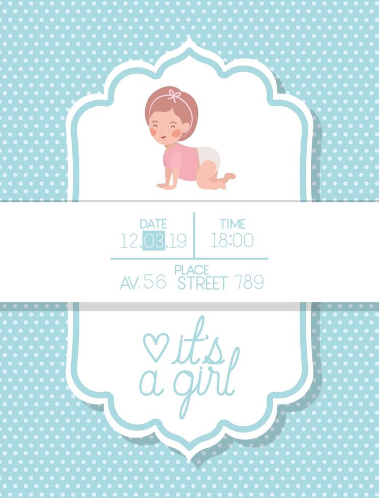 its a girl baby shower card with little kid vector