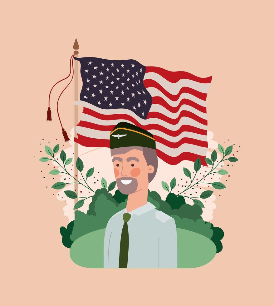 military man with usa flag in the field vector