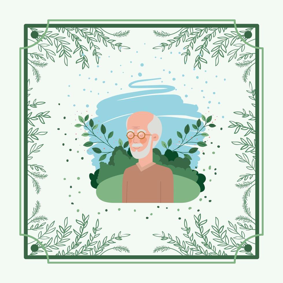 Senior citizen with herbal frame vector