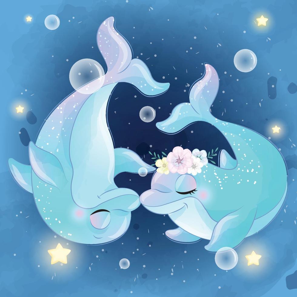 Cute dolphin couple illustration vector