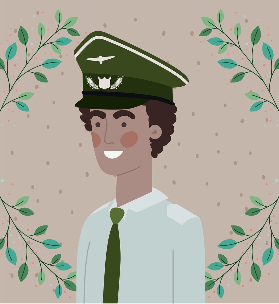 military afro man with leafs wreath frame vector