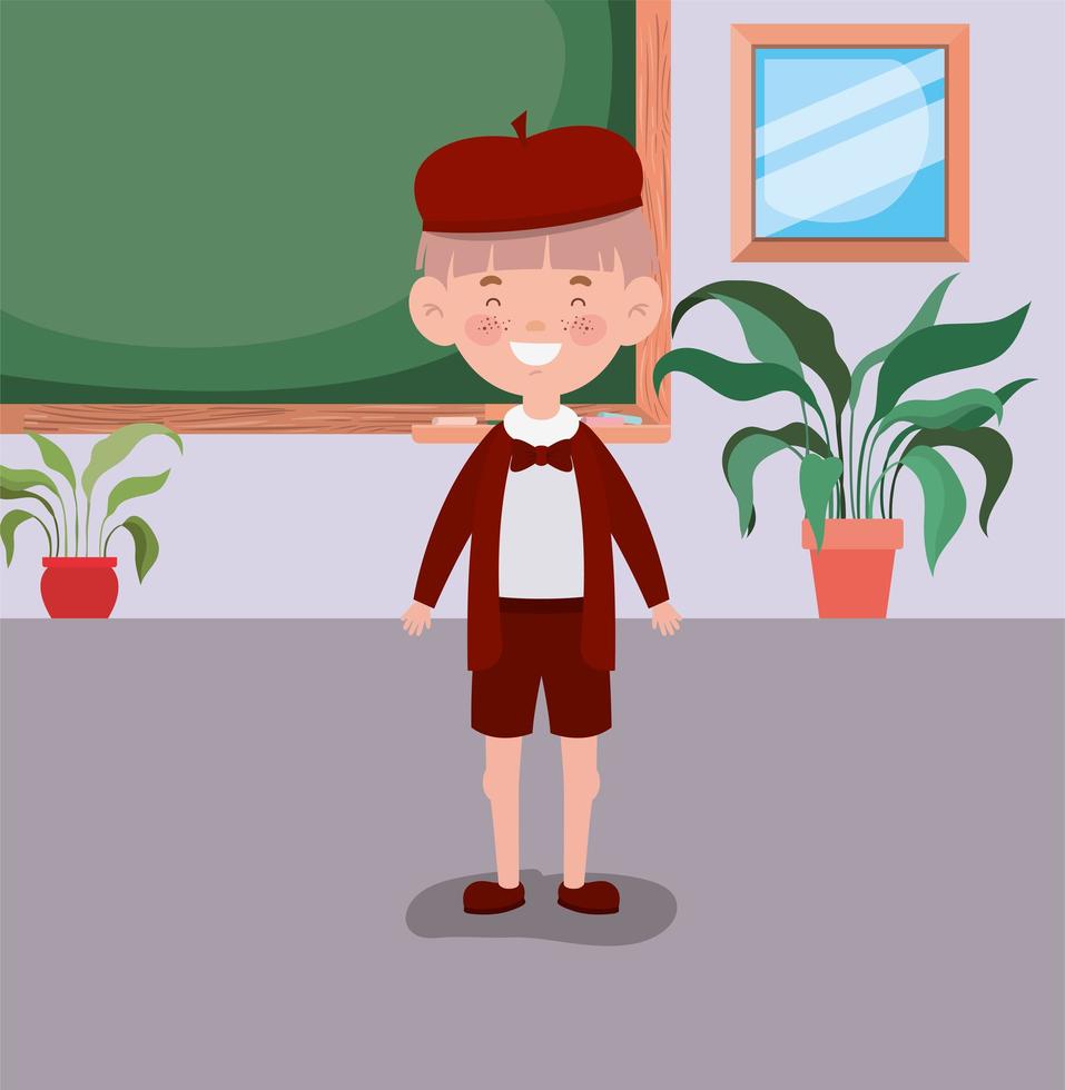 little student boy in the classroom vector